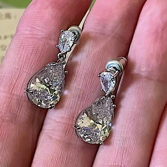 Sterling Silver Pear Drop Diamond Earrings - Picture 5 of 11